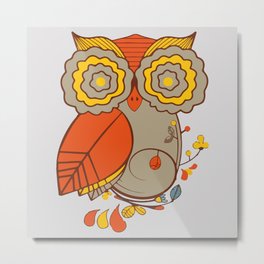 Abstract Colorful Floral Owl, Cute Owl Sticker, Terracotta Colors, Orange Yellow Gray And  Brown Metal Print | Bird Lover, Flowers, Anniversary Gift, Cute Owl, Bird Sticker, Leaf, Christmas Gift, Drawing, Botanical, Leaves 