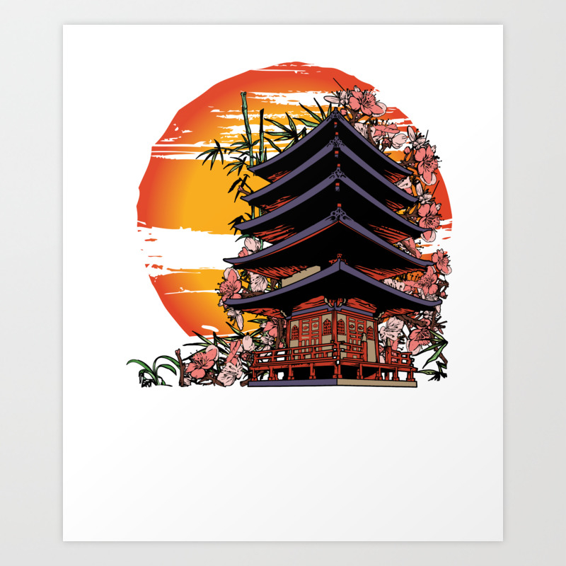 Traditional Japanese Art Abstract Building Cityscape Art Print By