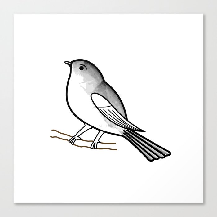 Cute Bird On A Twig Tiny Sparrow Drawing In Shades Of Grey Canvas