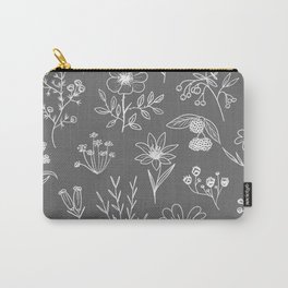 Patagonian Wildflowers - Charcoal Carry-All Pouch | Botanic, Graphite, Ink Pen, Drawing, Pattern, Chalk Charcoal, Minimal, Plants, Black And White, Flowers 