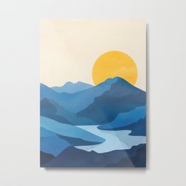 Minimalistic Landscape 10   Metal Print | Art, Sun, Summer, Range, Forest, Sky, Tree, Drawing, Water, Abstract 