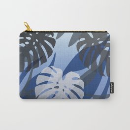 Three big Monstera Leaves blue color - #jungle #floral  Carry-All Pouch