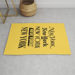 New York City Yellow Taxi and Black Typography Poster NYC Rug