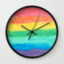 Colorful Watercolors Brush Strokes Wall Clock | Colorful, Artisticbackground, Yellow, Pink, Brushstrokes, Blue, Watercolors, Pattern, Stripespattern, Graphicdesign 
