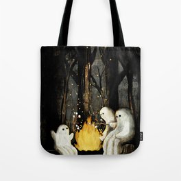 Marshmallows and ghost stories Tote Bag | Digital, Cute, Dark, Marshmallow, Curated, Spooky, Creepy, Campfire, Camping, Ghoststories 