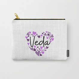 Veda, purple hearts Carry-All Pouch | Couple, Mothersday, Wedding, Heartsforveda, Vedacalligraphy, Personalgift, Personalized, Graphicdesign, Romance, Vedanametag 