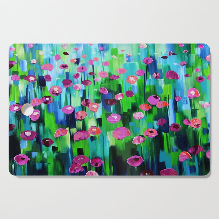 Field Of Flowers Colorful Abstract Painting Cutting Board By
