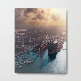 Port of Hamburg, Germany Metal Print | Hamburg, Photo, Sunlight, Landscape, Futuristic, Elbphilharmonie, Sun, Light, Germany, Water 