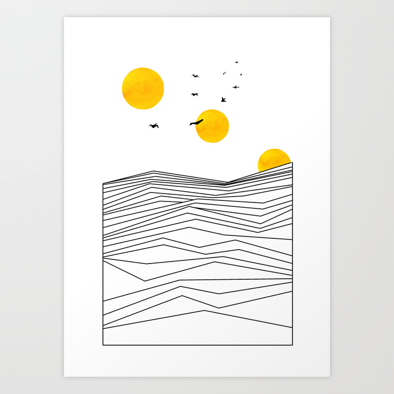 Abstract Minimal Summer Desert Landscape Sun And Birds Digital