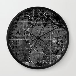 Denver Black Map Wall Clock | Line, Design, Drawing, Simple, Black And White, Digital, Architecture, Pattern, Maps, Vector 