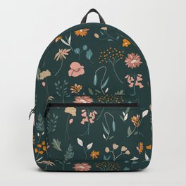 Earthy Wildflower Botanicals Forest Green Pattern Backpack | Girly, Wildflowers, Colorful, 70S, Florals, Indie, Digital, Trendy, Pattern, Nature 