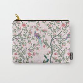 Chinoiserie Blush Pink Fresco Floral Garden Birds Oriental Botanical Carry-All Pouch