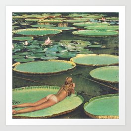 LILY POND LANE by Beth Hoeckel Kunstdrucke | Summer, Bethhoeckel, Flowers, Bikini, Vintage, Lily, Water, Pond, River, Tan 