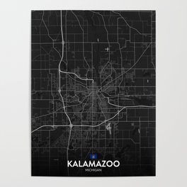 Kalamazoo, Michigan, United States - Dark City Map Poster