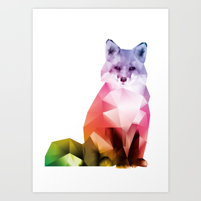 Sitting Rainbow Fox Art Print By Skylinepainterdesigns Society6