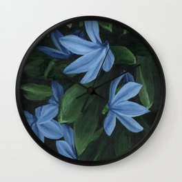 Star of Holland - Blue Flowers with Large Green Leaves, Botanical Wall Décor, Flower Wall Art,  Wall Clock