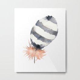 Striped Feather of a Little Owl. Watercolor Metal Print | Sketch, Animal, Pattern, Painting, Watercolor, Vintage, Wings, Littleowl, Nature, Striped 