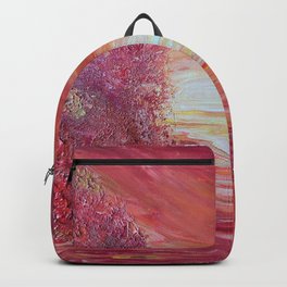 Fire on the lake Backpack | Sunrise, Water, Bright, Sun, Affinity, Yellow, Sky, Sunset, Oil, Painting 