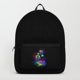 Branch with Rainbow Roses Backpack | Splashes, Blooming, Bouquet, Phosphorescent, Black, Glow, Unreal, Rainbow, Rainbowrose, Glowing 