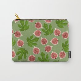 Figs and Fig Leaves green Carry-All Pouch | Vegatable, Fruitpattern, Slice, Illustration, Graphicdesign, Fruitdesign, Tropical, Fruit, Food, Fig 
