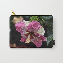 Portrait of a Hibiscus Carry-All Pouch | Tropical, Pink, Hibiscus, Waterdrops, Nature, Red, Variagated, Photo, Garden, Tropicalflower 