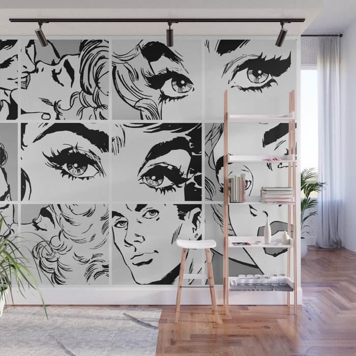 Black & White Pop Art Wall Mural, Self adhesive removable wallpaper, peel  and stick, temporary wallpaper, wall art Wall Mural by Allegra B | Society6
