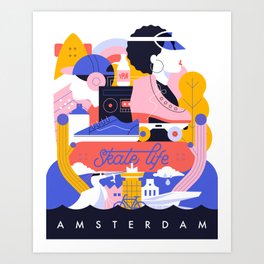 Amsterdam skate life illustration Art Print