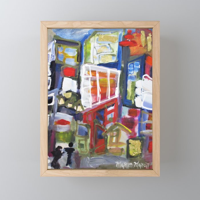 Walking Street Abstract City Scape Blue Red Yellow White Geometric