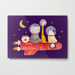Let's All Go To Mars Metal Print | Cut, Curated, Rocket, Funny, Pop Surrealism, Watercolor, Trip, Travel, Other, Elephant 