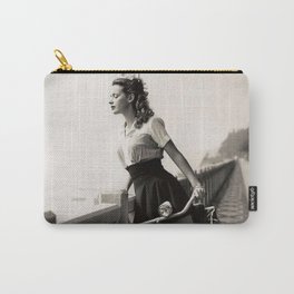 Girl on a Bicycle near palms black and white photograph / art photography Carry-All Pouch