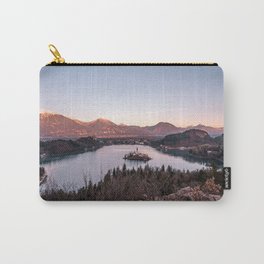 Sunset at Lake Bled, Slovenia Carry-All Pouch | Hdr, Color, Mountains, Serenity, Earth, Photo, Zen, Tranquility, Sunset, Landscape 