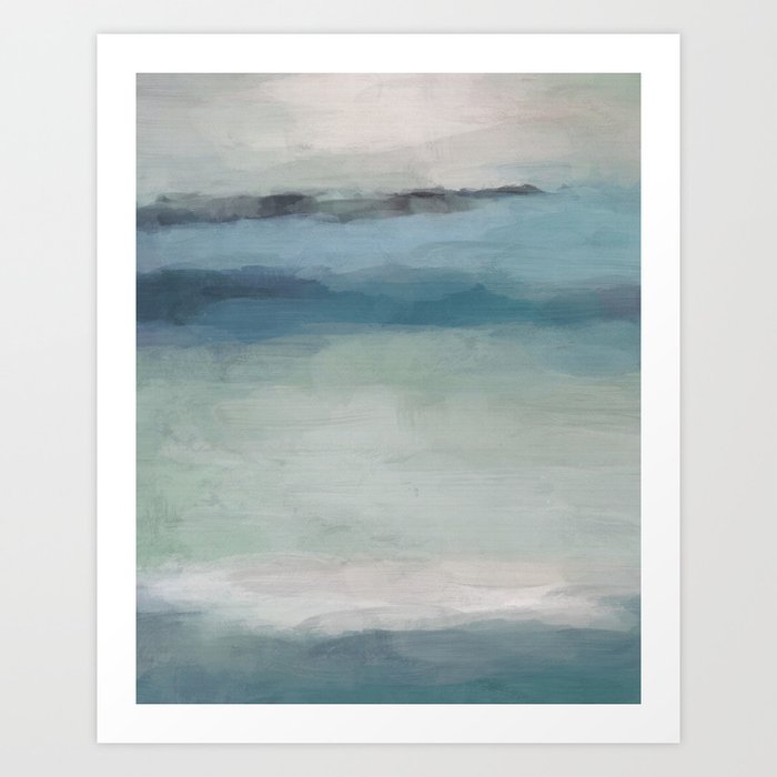 Abstract Painting Light Blue Teal Sage Green Prints Modern Wall