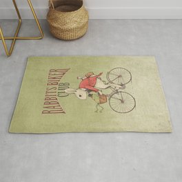 Rabbits Biker Club Rug | Fun, Oldposter, Happy, Frogs, Ridding, Frog, Funny, Ink, Curated, Bicycle 