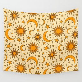 Vintage Sun and Star Print Wall Tapestry