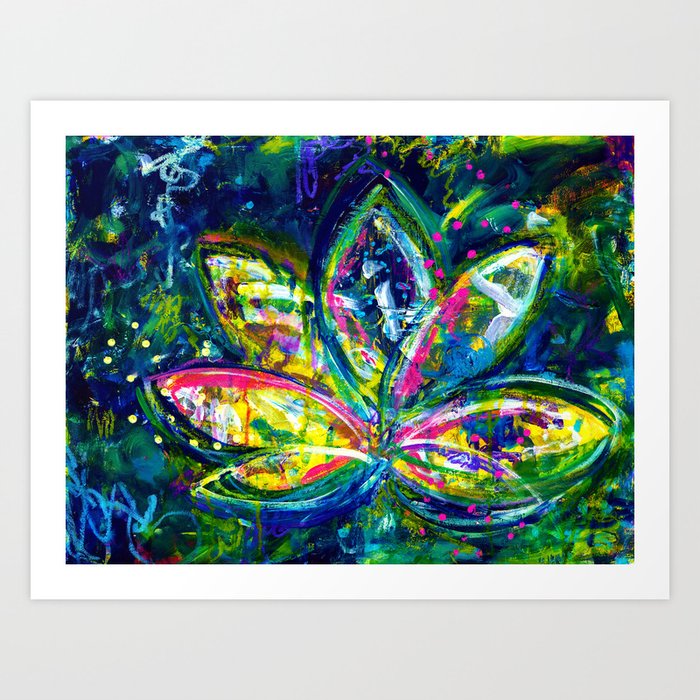 At Ease Lotus Flower Abstract Painting Art Print By