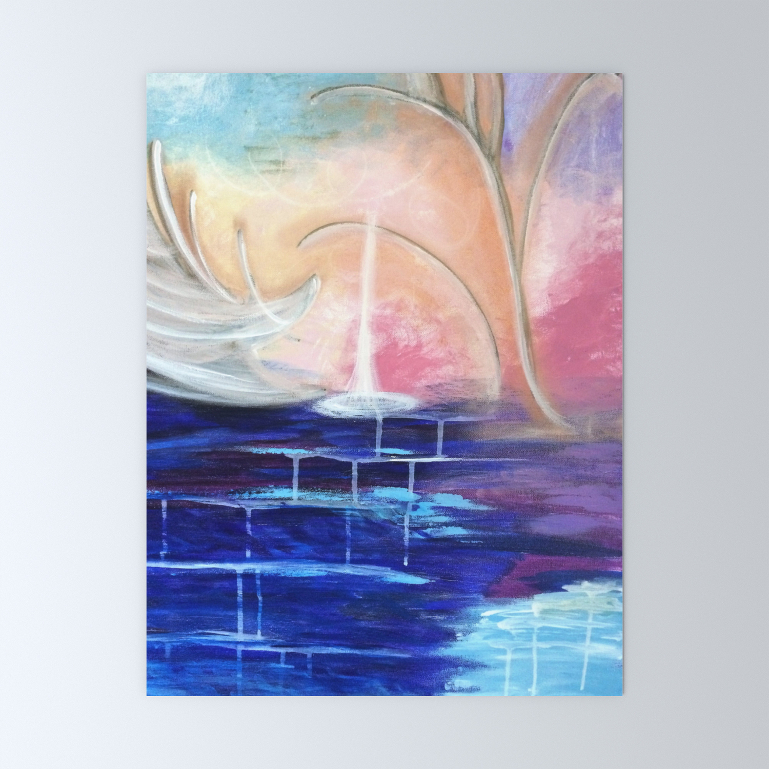 Flourescent Waterfall Painting Waterfall Abstract Blue Pink