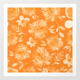 Summer Orange Tangerine Watercolor Flower Pattern Art Print