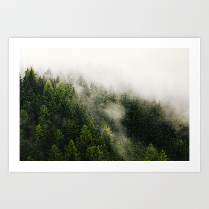 Val Gardena - The Fog Art Print | Photography, Digital, Color, Val-gardena, Trees, Selva, Fog, Mountain, Green, Italy