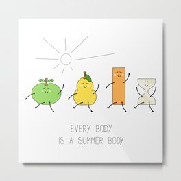 Body positive illustration with cartoon body types - an apple, a pear, a rectangle and an hourglass Metal Print | Amusing, Female, Design, Type, Fun, Pear, Summer, Funny, Size, Graphicdesign 