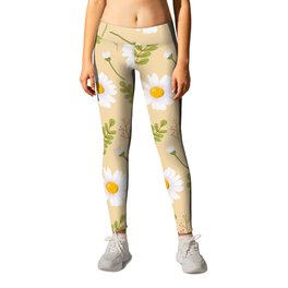 Daisy Floral Pattern - Orange Leggings | Girlystuff, Digital, Whiteflower, Daisy, Floral, Flower, Graphicdesign, Pattern 