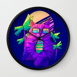 The smooth feline Wall Clock | Chilling, Ink Pen, Cat, Vibrant, Digital, Tree, Summervibes, Illustration, Animal, Glasses 