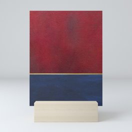 Deep Blue, Red And Gold Abstract Painting Mini Art Print
