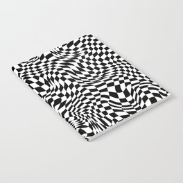 TIME MOVES SLOWLY (warped geometric pattern) Notebook | Checkerboard, Curated, Blackandwhite, Glitch, Graphic, Digitalart, Monochromatic, Illusion, Art, Trippy 