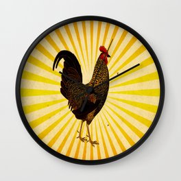 Rooster Vintage Sunburst Background Wall Clock | Cock, Vintage, Rays, Old, Nature, Cockeral, Chicken, Painting, Sunburst, Grunge 