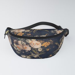 Antique Botanical Peach Roses And Chamomile Midnight Garden Fanny Pack