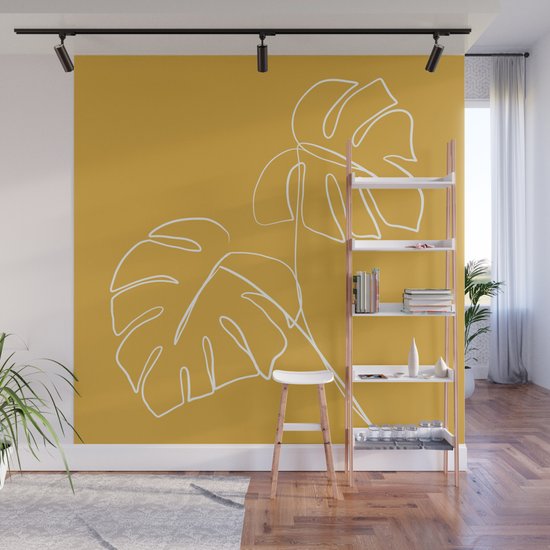 Monstera minimal yellow Wall Mural by Gale Switzer Society6