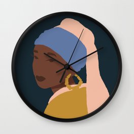 The Girl With A Bamboo Earring Wall Clock | Curated, Illustration, Girl, Drawing, Classic, Black, Digital, Sabrenakhadija, Painting, Earring 