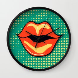 Halftone Pout - Mandarin Wall Clock | Smile, Steph, Halftone, Mod, Classic, Graphicdesign, Lips, Lip, Mouth, Cartoon 