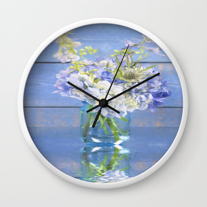 Rustic Hydrangea In Mason Jar Wall Clock By Daphsam Society6