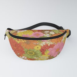 Seamless floral pattern 70s. Autumn flowers and butterflies. Warm colors.  Fanny Pack